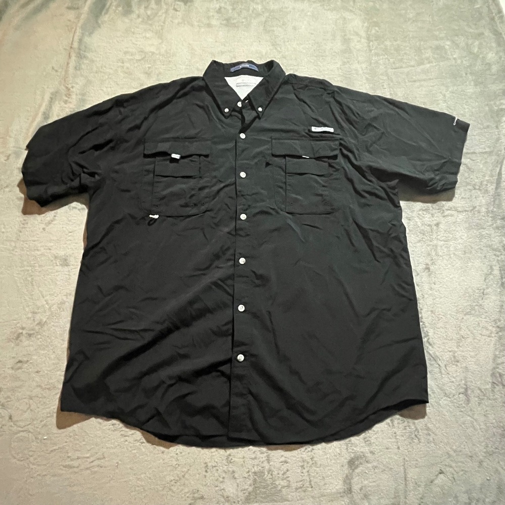 Columbia Fishing Shirt Mens XL Black PFG Bahama II Short Sleeve Button Down
